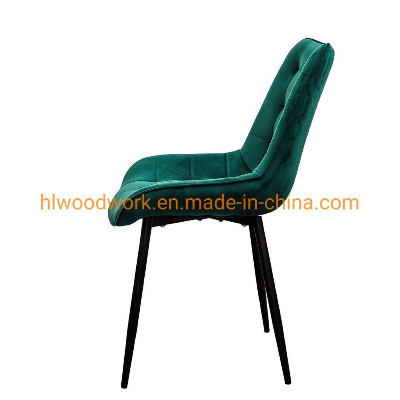 Velvet Fabric Dining Chair with Powder Coated Metal Black Legs Modern Furniture Fabric Chair Powder Coated Metal Tube Legs Nordic Dining Room Velvet Chairs