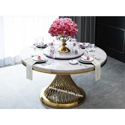 Luxury Hotel Furniture Round Shape Stainless Steel Golden Dining Table