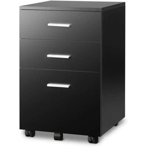 3 Drawer Wood Mobile File Cabinet, Rolling Filing Cabinet for Letter/A4 Size, Black