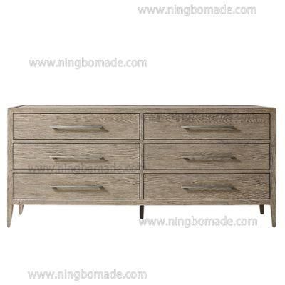 Antique French Eco-Friendly Trend Furniture Brushed Grey American Ash Six Drawers Chest of Cabinet