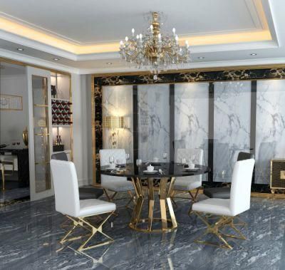 Modern Restaurant Metal Luxury Steel Legs Dining Table Marble Top Furniture Sets Dining Chair