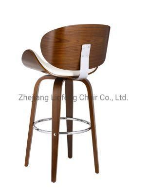 Modern PU Seat Wooden Kitchen Bar Chair with Wood Legs