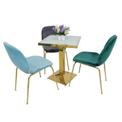 Wholesale Dining Furniture Gold Chrome Iron Legs Dining Chair Blue Velvet Fabric Chair