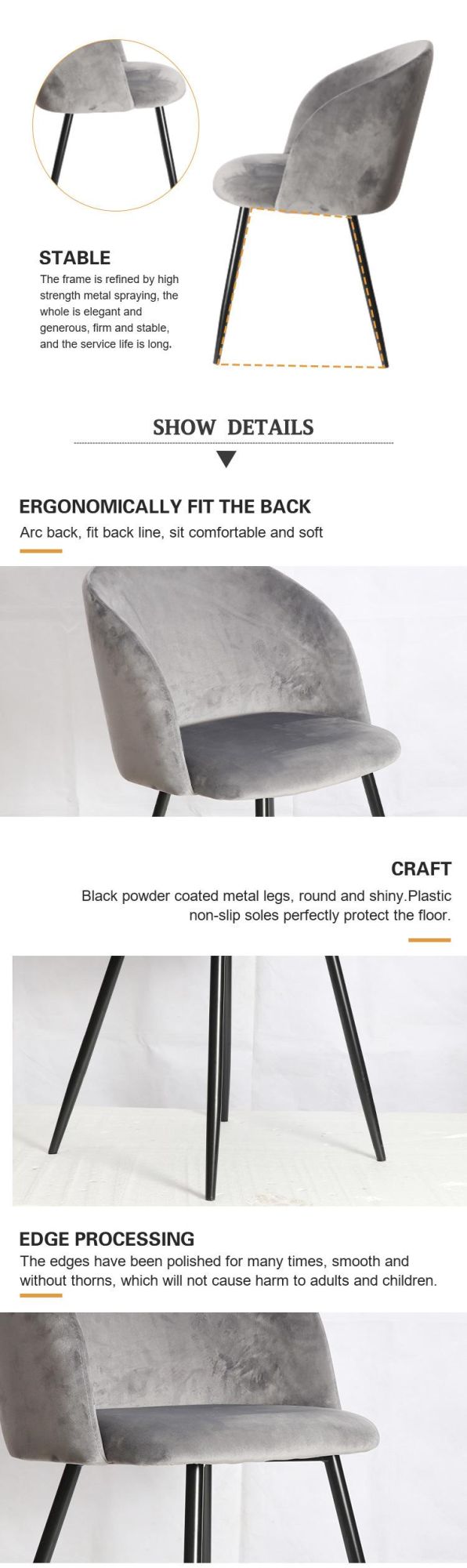 Modern Room Luxury Nordic Style Coffee Restaurant Dining Furniture Customized Design Upholstered Fabric Home Kitchen Dining Chair