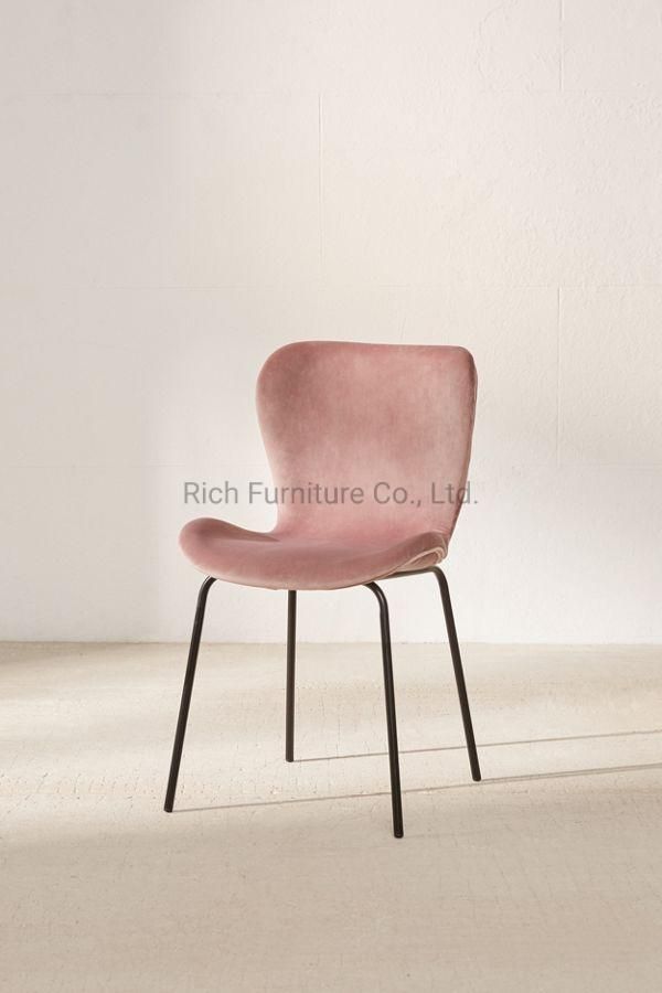 Nordic Rose Gold Cool Pink Fabric Velvet Cushion Accent Chair for Living Room Dining Chair