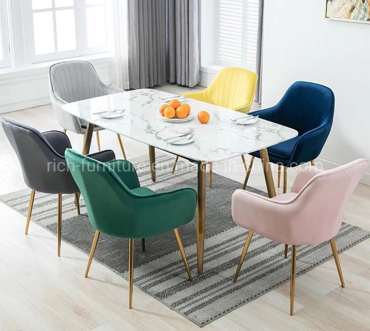 Restaurant Furniture Metal Golden Legs 6 Dinner Chairs for Dining Table Fabric Dining Chair