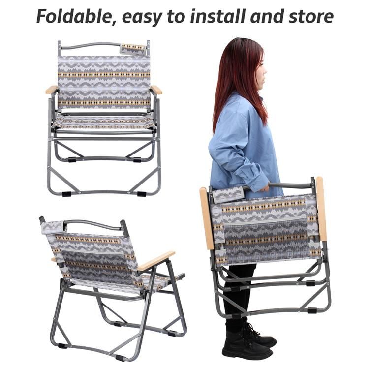 Outdoor Portable Folding Beach Chair Customized Cotton Print Aluminum Frame Chair with Armrest