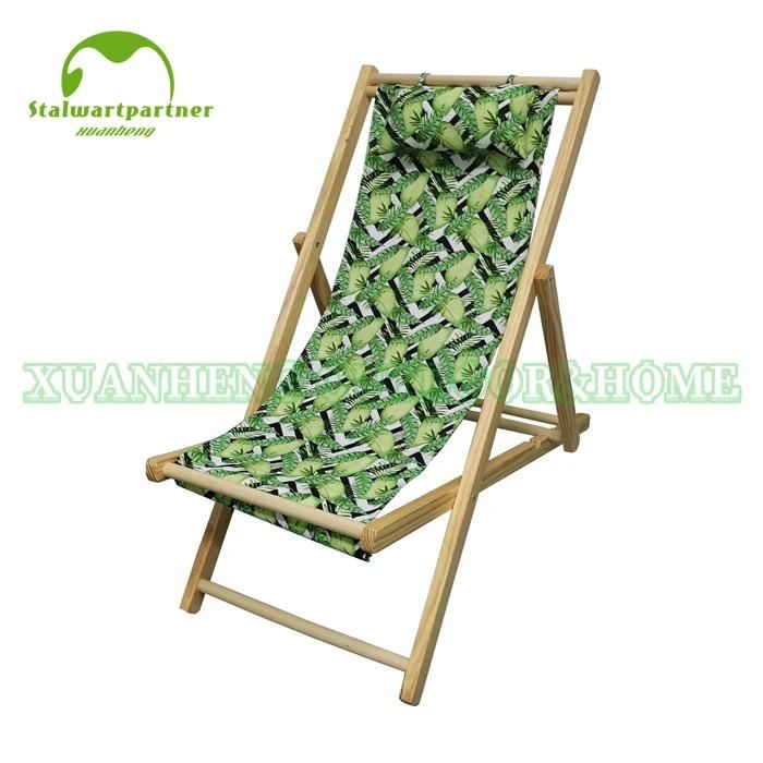 Outdoor Foldable Wood Canvas Folding Beach Sling Chair