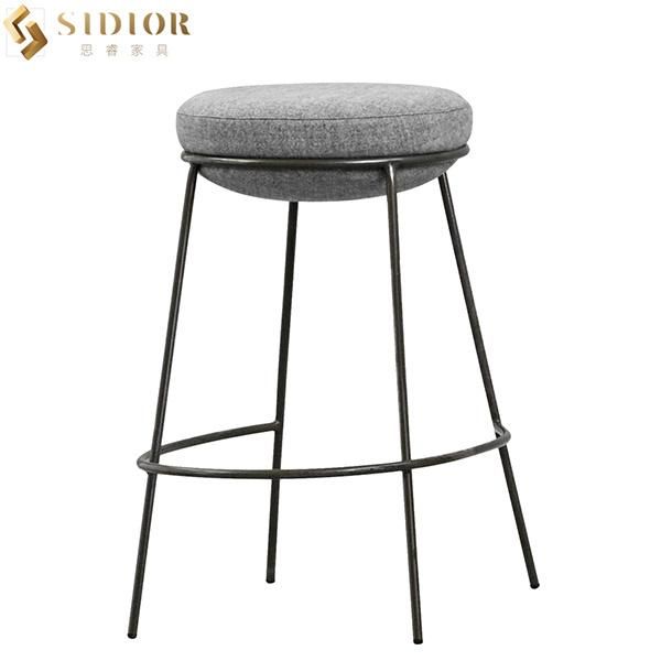Metal Legs Contemporary Bar Chairs Modern Grey Fabric Bar Stools H65cm