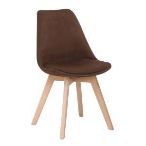 Fabric Nordic Style Dining Chair with PU Cushion and Wood Legs
