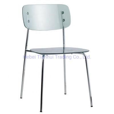 Modern Furniture Dining Room Chair Stackable Transparent PC Dining Chairs with Chromed Legs for Outdoor Furniture