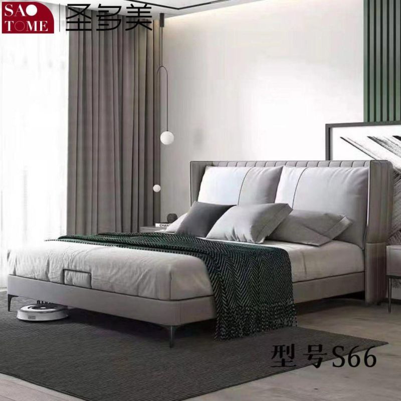 Modern Bedroom Hotel Furniture Dark Grey Tech Fabric Double Bed