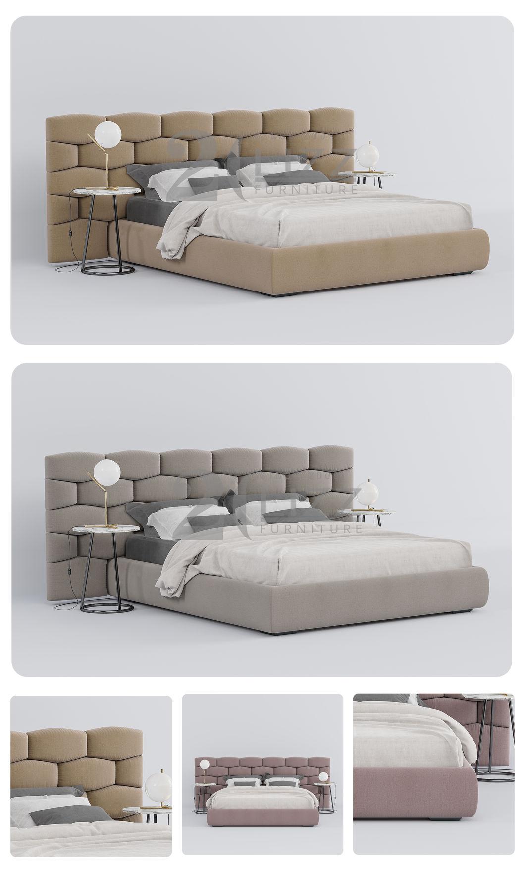 Luxury Hotel & Home Bedroom Furniture Modern Fabric Headboard King Size Bed with Good Quality