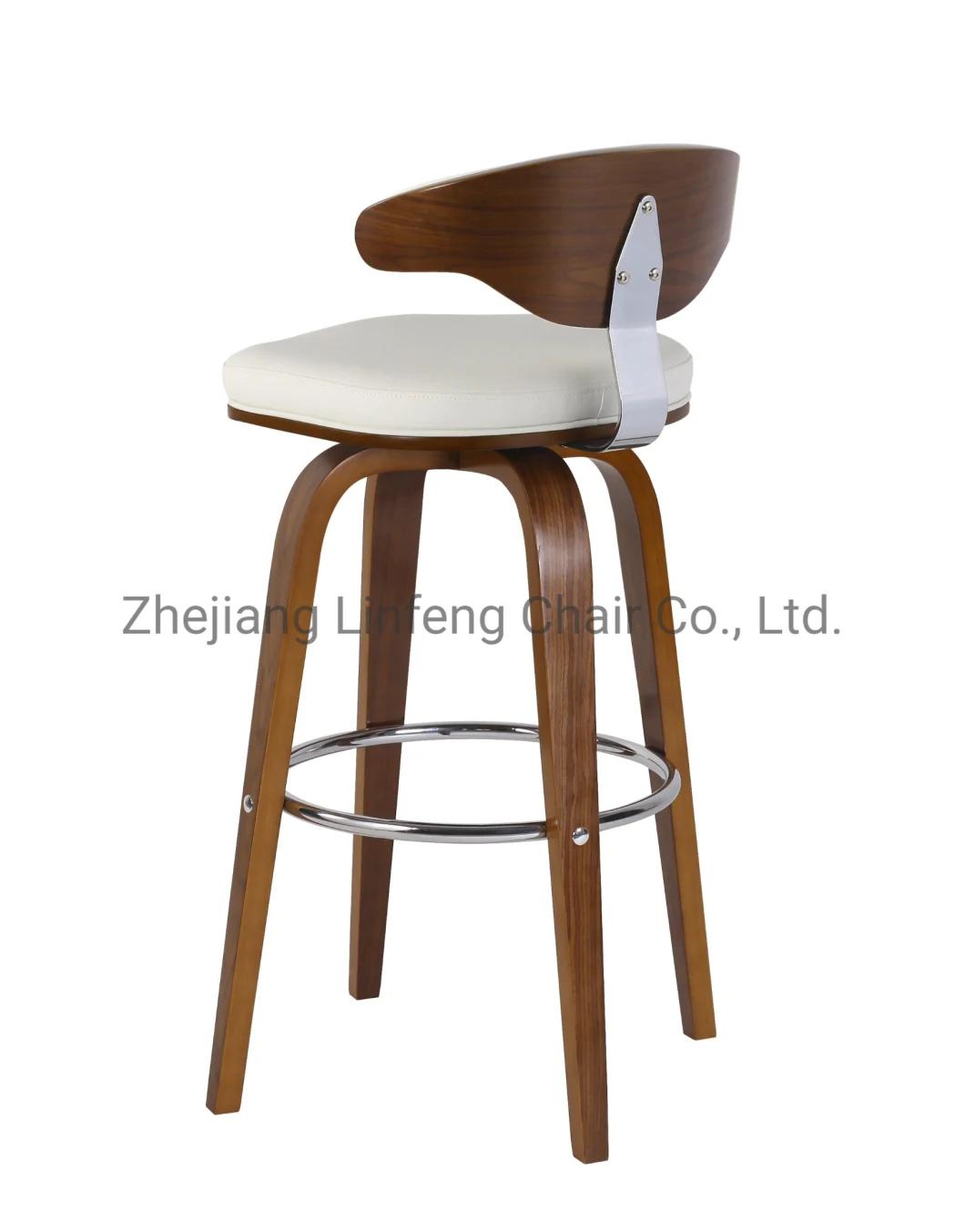 Modern Bar Counter Stool Plywood with White Leather High Barstools