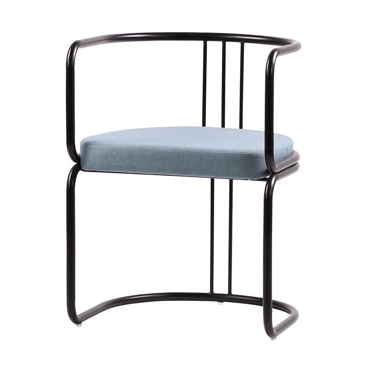 Stylish Black Metal Frame Blue Fabric Seat Dining Chair for Restaurant Use