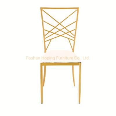 Hotel Hall Party Gold Stainless Steel Wedding Chair in Stock Metal Stacking Restaurant Chiavari Dining Banquet Event Chair