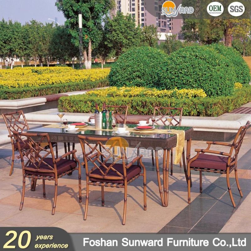 Customized Garden Hot Sale Resort Hotel Outdoor Leisure Patio Dining Restaurant Aluminum Balcony Bamboo Chair and Table Furniture
