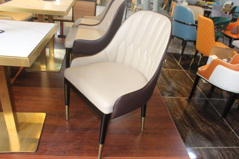 Foshan Dining Room Furniture Cheap Wood Legs Leather Upholstered Dining Chair Modern Style Leather Chair