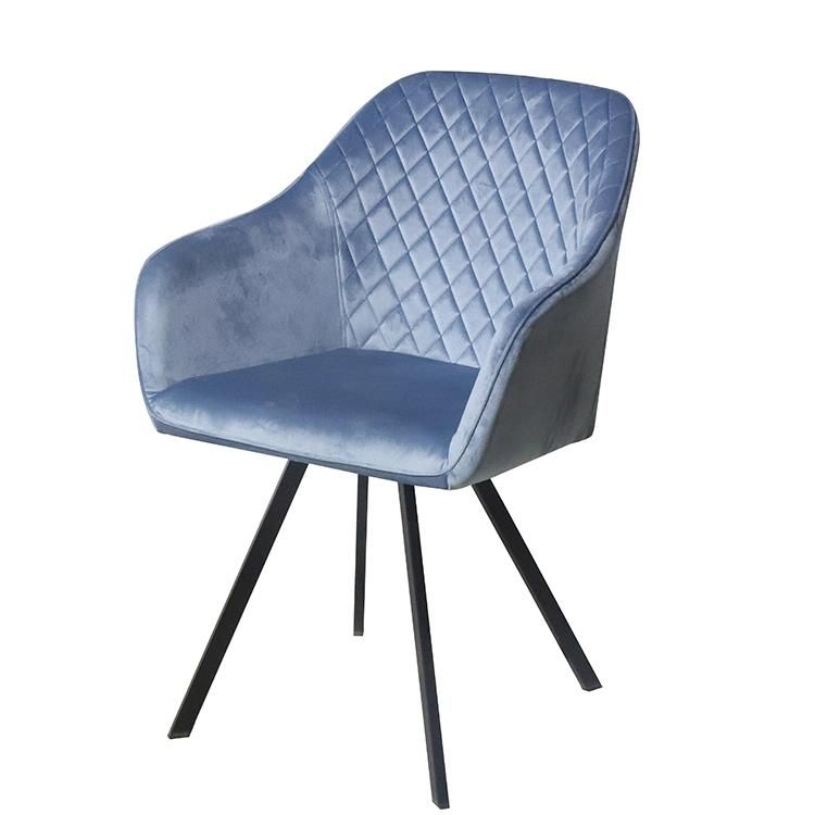 2021 Factory Supply Top One Best Selling Grey Velvet Fabric Dining Chair with Armrest and Black Metal Legs