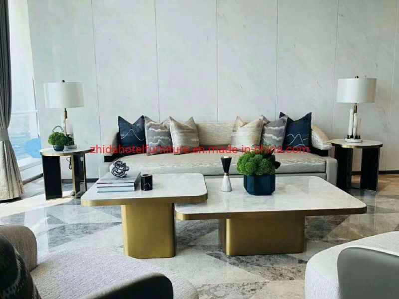 Modern Simple Design Living Room Furniture with Glass Top Metal Legs Coffee Table