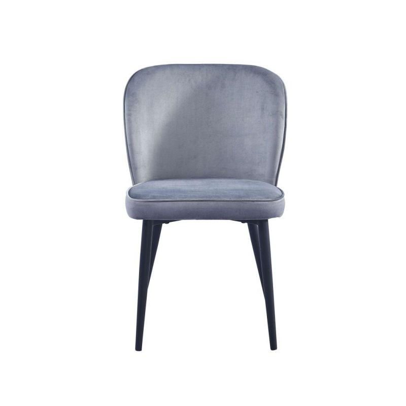 Hot Selling Grey Velvet Fabric Dining Chair with Black Powder Coating Legs