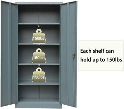 Metal Storage Cabinet with 2 Doors and 4 Shelves, Lockable Steel Storage Cabinet for Office, Garage, Warehouse,