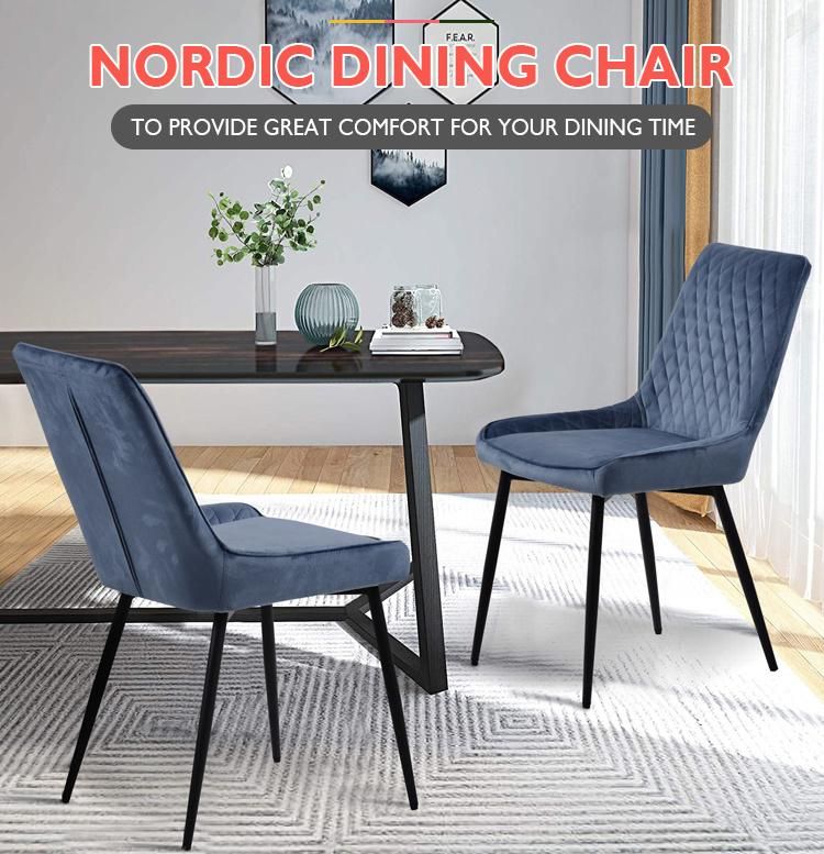 Modern Dining Room Chair Furniture Custom Color Antique Velvet Fabric Dining Chairs Black Metal Leg Dining Room Chair for Home Furniture