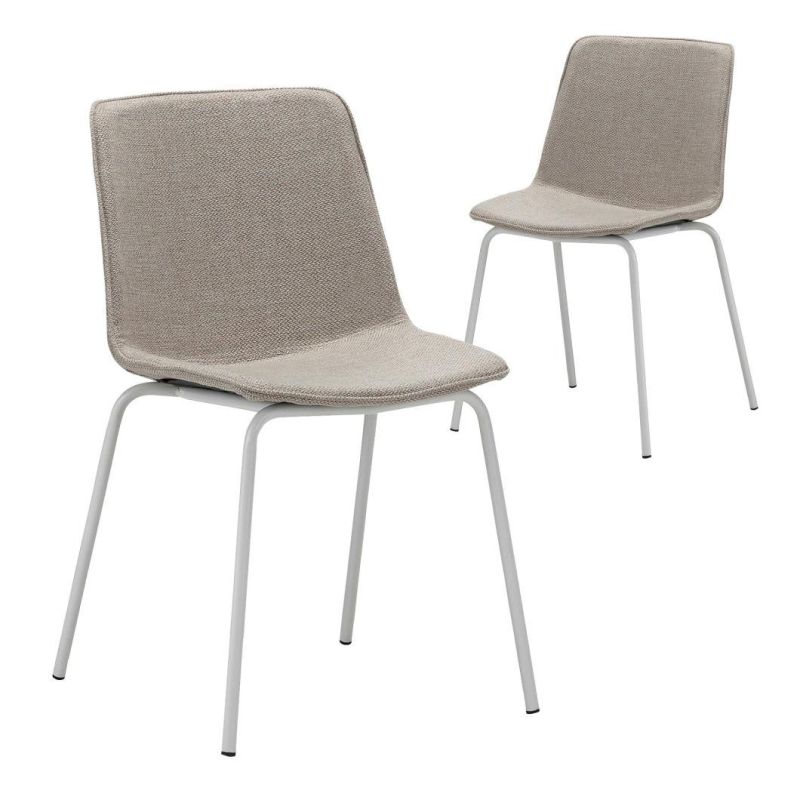 Durable Steel Tube Legs Upholstered Beige Fabric Seat Chair for Restaurant/Living/Home/Dining