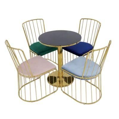 Modern Design Arm Metal Dinner Velvet Leisure Fabric Dining Room Gold Chrome Leg Upholstered Dining Chair