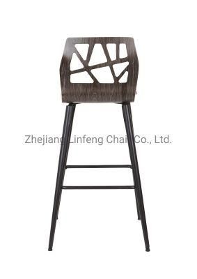 Modern New Design Brown Plywood Bentwood Wooden Home Center Bar Stool Chairs Leather