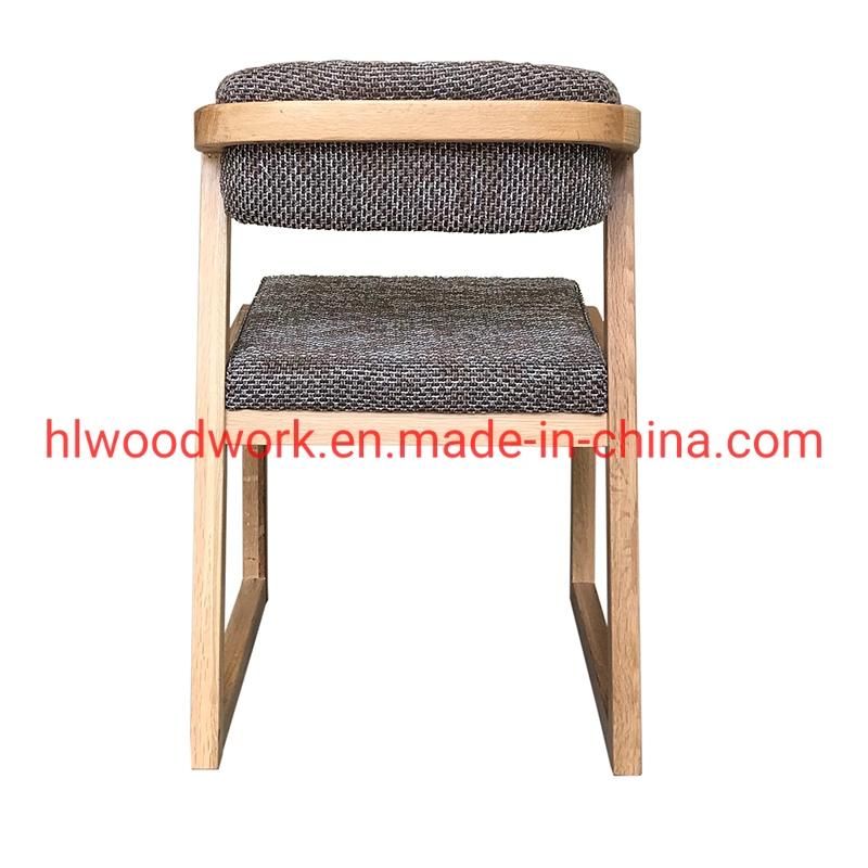 Dining Chair H Style Oak Wood Frame Brown Fabric Cushion Study Chair