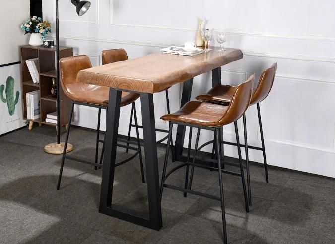 Kitchen Traditional Industrial Metal Leg Upholstered PU Leather Counter Height Stools Bar Chair