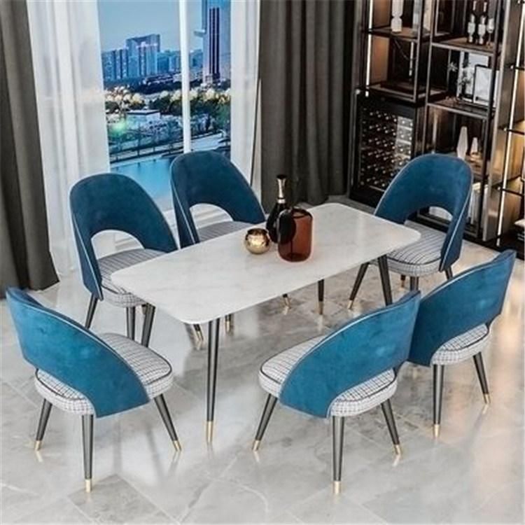 Modern Design Nordic Style Wire Velvet Arm Table Fabric Restaurant Gold Metal Leg Simple Dining Chair