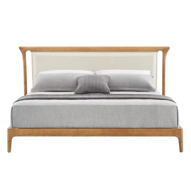 Modern Bedroom Platform Hotel Bed Soft Wooden Furniture King Size Double Bed