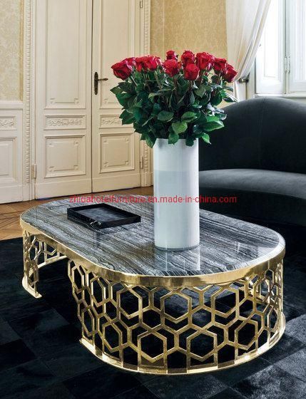Marble Metal Furniture Modern Glass Mirrored Gold Coffee Table Se