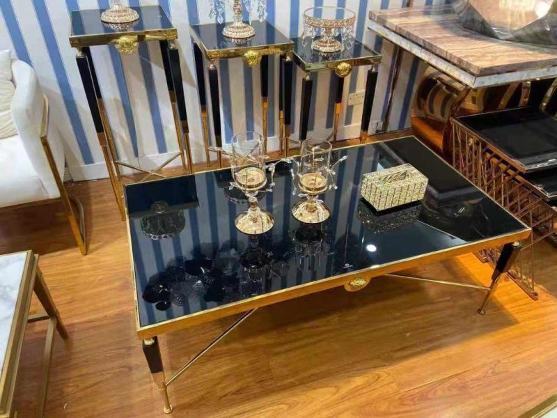 Nordic Modern Luxury Home Living Room Furniture Square Marble Top Center Table Gold Golden Metal Stainless Steel Coffee Table