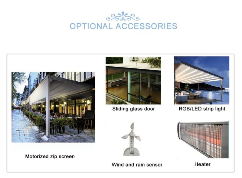 Wind Resistance Automatic Patio Motorized Screens Waterproof Retractable Roof Cover PVC Pergola Roof Gazebo for Outdoor Recreation