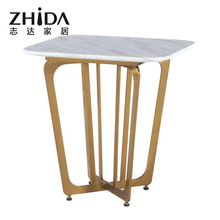 Modern Marble Top Bedside Table Living Room Home Furniture Luxury Stainless Steel Leg Flower Shape Sofa Side Table