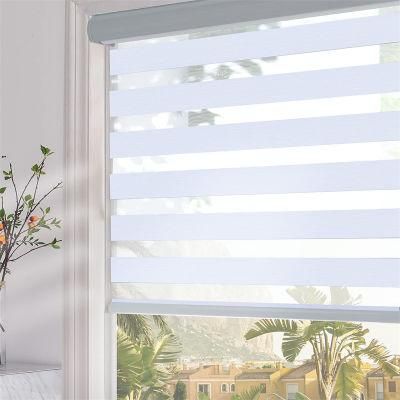 Motorized Blackout Zebra Shades Double Fabric Roller Blinds