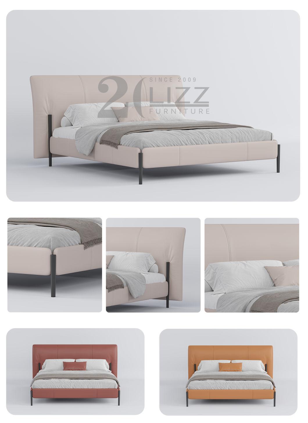 Metal Legs Modern European Bedroom Furniture Wooden Luxury Leather King Size Bed