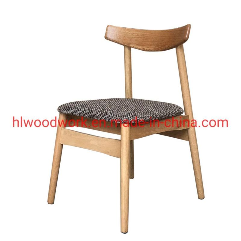 Dining Chair Oak Wood Frame Natural Color Fabric Cushion Grey Color K Style Wooden Chair Furniture Hotel Chair