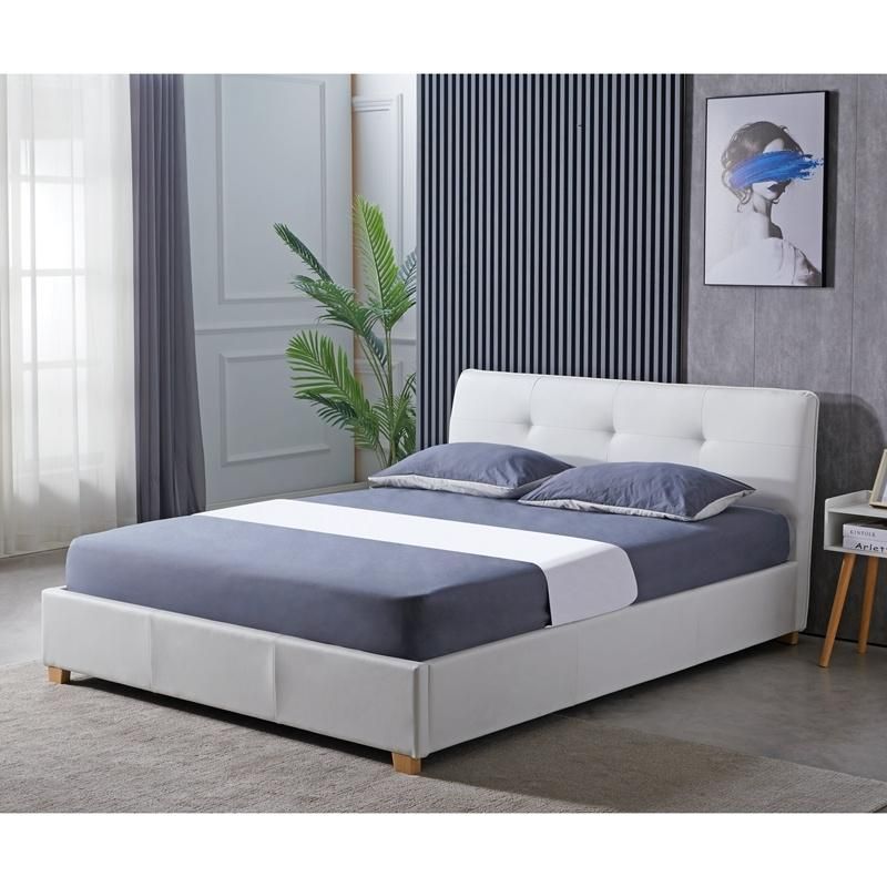 Latest Luxury Modern Simple Bedroom Furniture White PU Leather Double King Size Bed