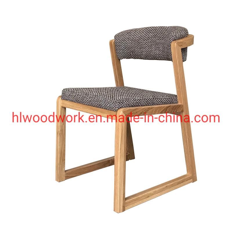 Dining Chair H Style Oak Wood Frame Brown Fabric Cushion Office Chair