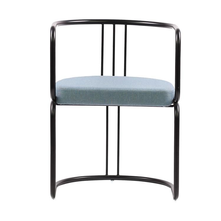 Stylish Black Metal Frame Blue Fabric Seat Dining Chair for Restaurant Use