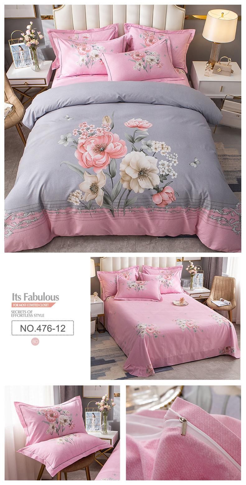 Home Decoration Good Quality Bedding Set Cotton Fabric Comfortable for 4PCS King Bed