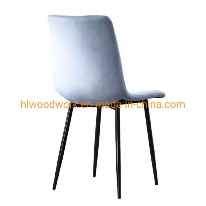 Velvet Fabric Dining Chair with Powder Coated Metal Black Legs Modern Furniture Fabric Chair Powder Coated Metal Tube Legs Nordic Dining Room Velvet Chairs