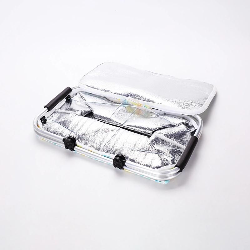 Outdoor Camping Folding Cooler Insulated Picnic Baskets 600d Oxford/Aluminum Frame Handles Foldable Shopping Baskets Picnic Bags