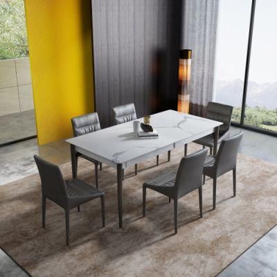Modern Home Dining Furniture Luxury Metal Restaurant Table with PU Leather Chair