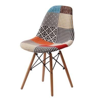 Unique Design French Coffee Shop Solid Wood Fabric Chair with Patchwork Design for Home Dining
