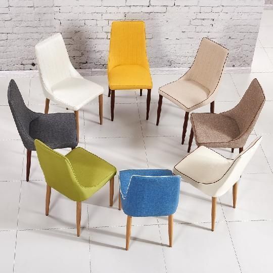More Colors Option Nordic Fabric Dining Room Chairs with Black Powder Coated Metal Legs
